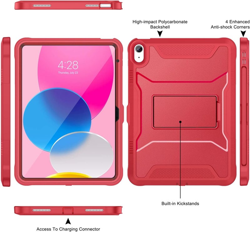 Soke Case for iPad (A16) 11th Generation 11-inch 2025, iPad 10th Generation 10.9-inch 2022, with Built-in Screen Protector and Kickstand, Rugged Full Body Protective Cover - Burgundy Red - Image 3